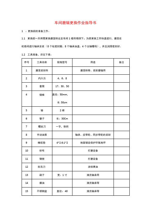 车间磨辊更换作业指导书