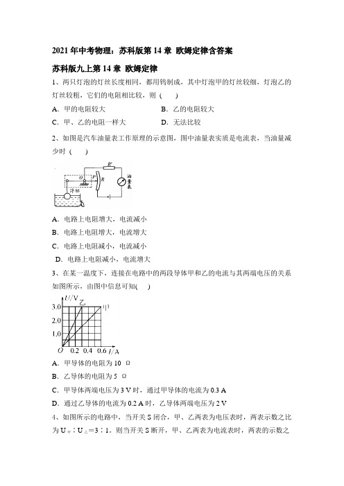 2021年中考物理复习第14章 欧姆定律含答案