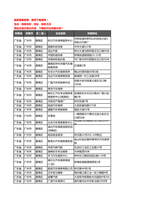 新版广东省广州市番禺区汽车维修企业公司商家户名录单联系方式地址大全899家
