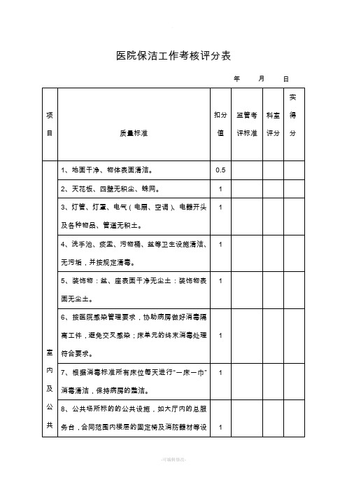 医院保洁工作考核评分表
