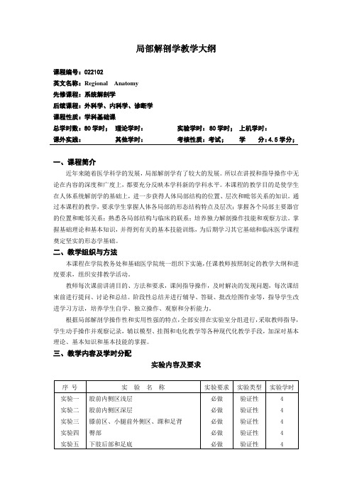 局部解剖学教学大纲归纳