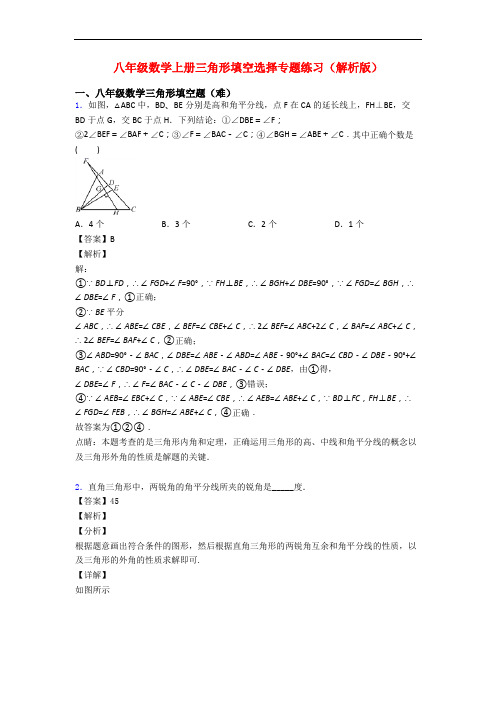 八年级数学上册三角形填空选择专题练习(解析版)