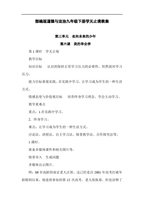 部编版道德与法治九年级下册学无止境教案