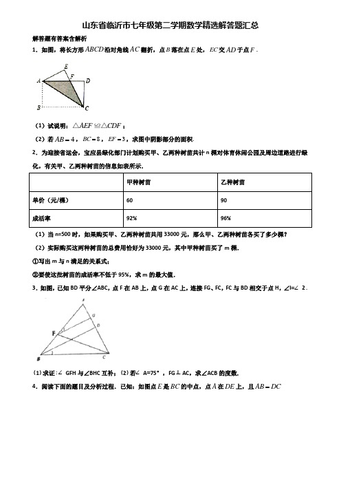 山东省临沂市七年级第二学期数学精选解答题汇总含解析