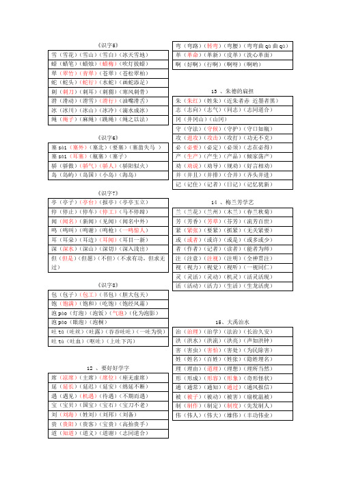 二年级上册语文5-7单元词语听写(红色词语)(1)