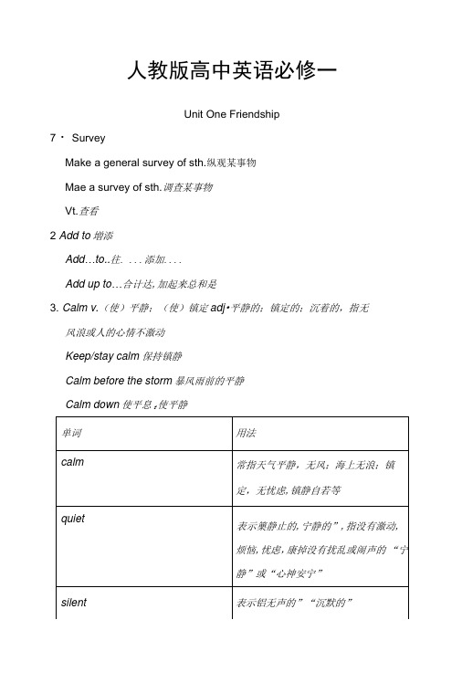 人教版高中英语必修一UnitOneFriendship.doc