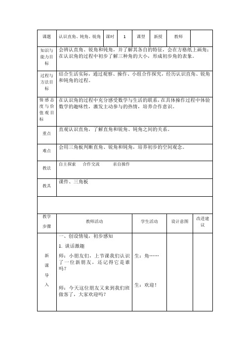 认识直角、锐角和钝角