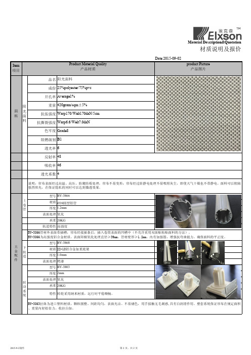 窗帘报价及参数说明