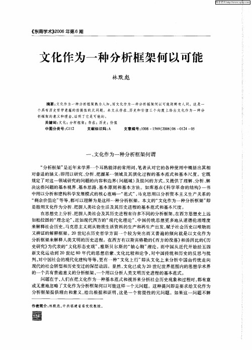 文化作为一种分析框架何以可能
