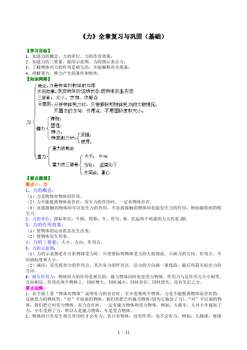 人教版初二物理--《力》全章复习与巩固(基础) 知识讲解+巩固练习