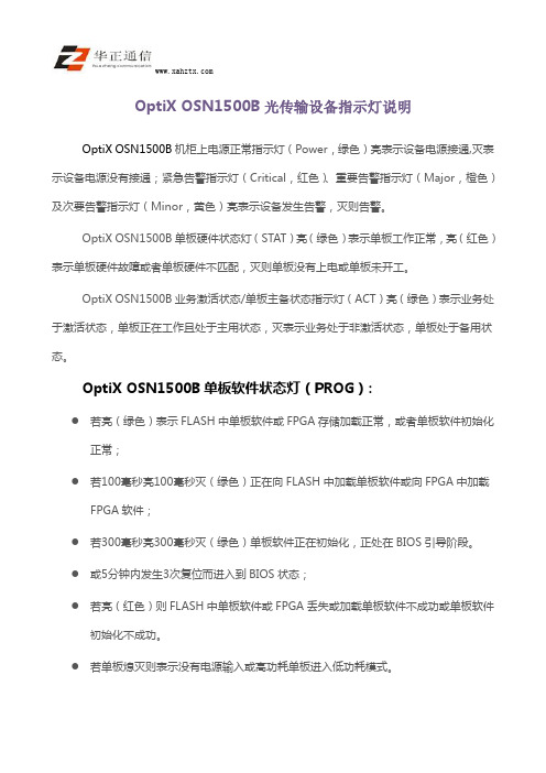 OptiX OSN1500B光传输设备指示灯