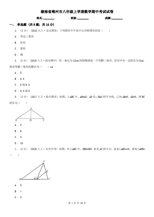 湖南省郴州市八年级上学期数学期中考试试卷