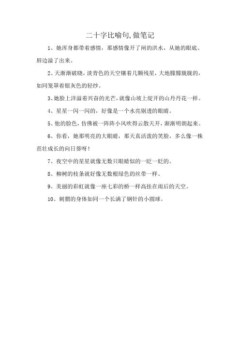 二十字比喻句,做笔记