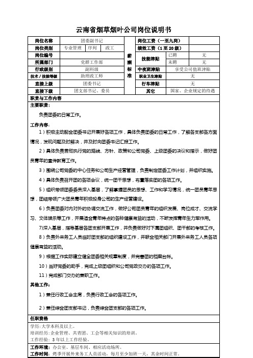 团委副书记岗位说明
