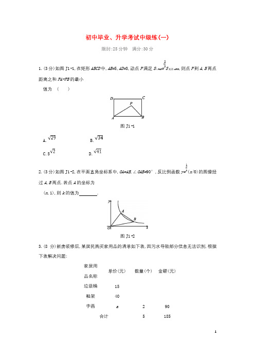 江苏省徐州市2019年中考数学总复习初中毕业、升学考试中级练(打包10套)