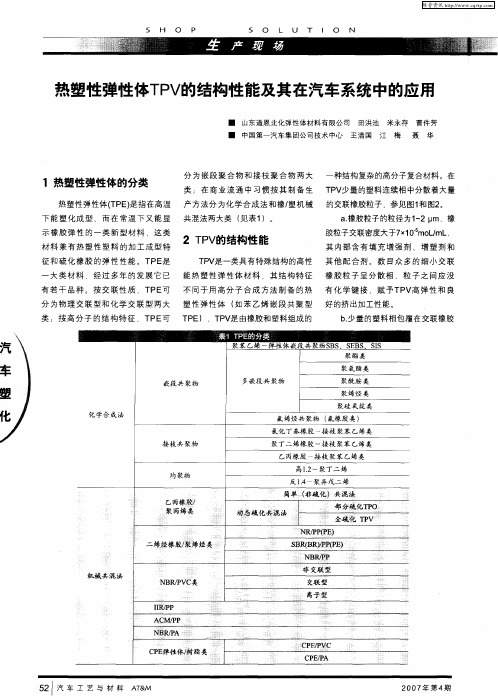 热塑性弹性体TPV的结构性能及其在汽车系统中的应用
