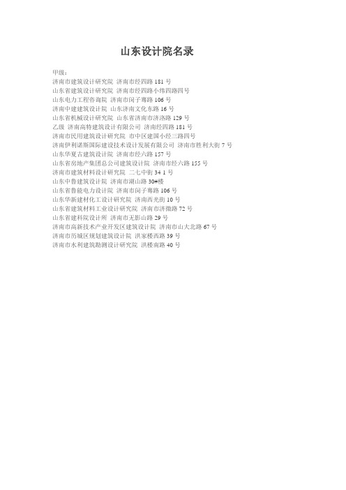 济南设计院名录