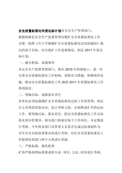 安全质量标准化年度达标计划