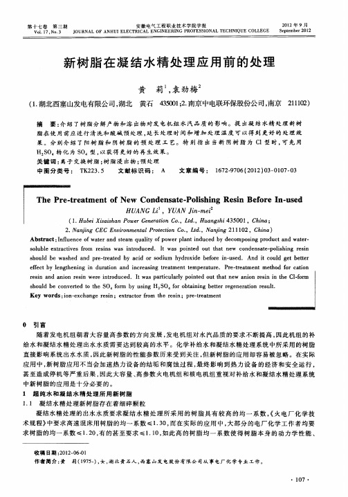 新树脂在凝结水精处理应用前的处理