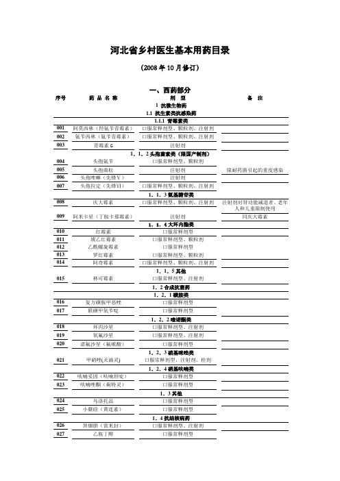 河北省乡村医生基本用药目录
