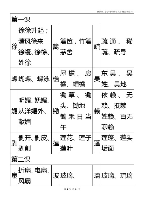 四年级语文下生字组词(冀教版)