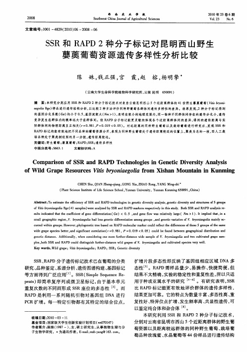 SSR和RAPD 2种分子标记对昆明西山野生蘡薁葡萄资源遗传多样性分析比较