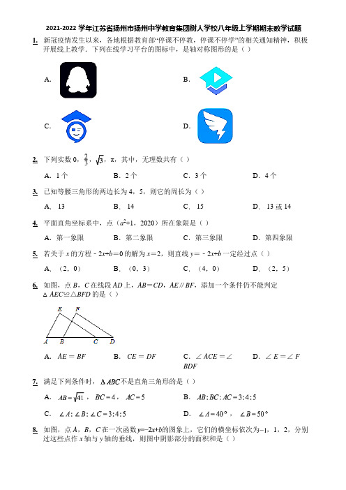 2021-2022学年江苏省扬州市扬州中学教育集团树人学校八年级上学期期末数学试题