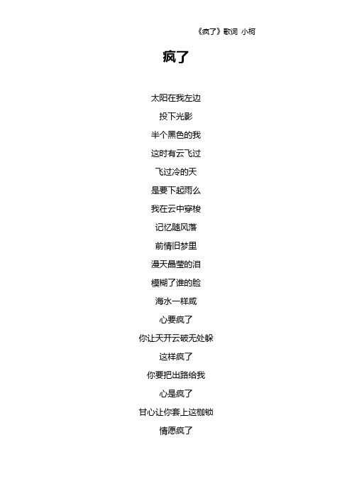 《疯了》歌词 小柯