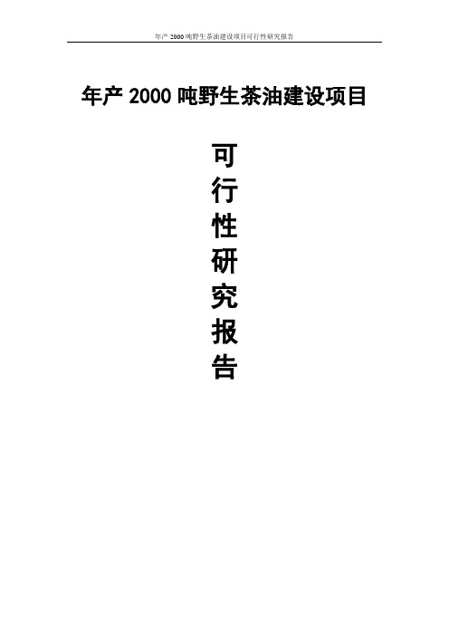 年产2000吨野生茶油建设项目可行性研究报告报发改委版