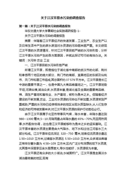 关于江汉平原水污染的调查报告