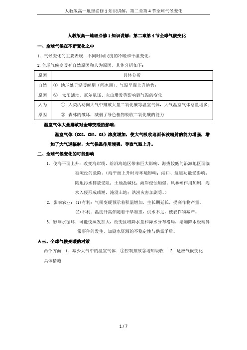 人教版高一地理必修1知识讲解：第二章第4节全球气候变化