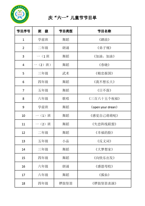庆“六一”儿童节节目单