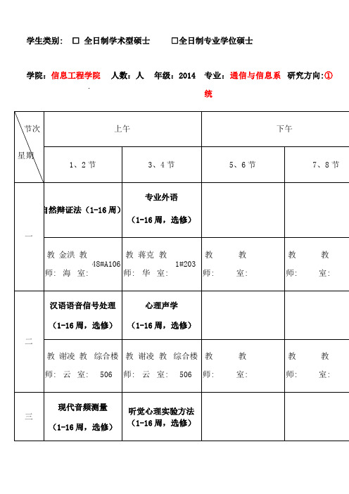 2014级通信与信息系统硕士课表