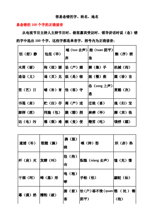 容易念错的字、姓名、地名