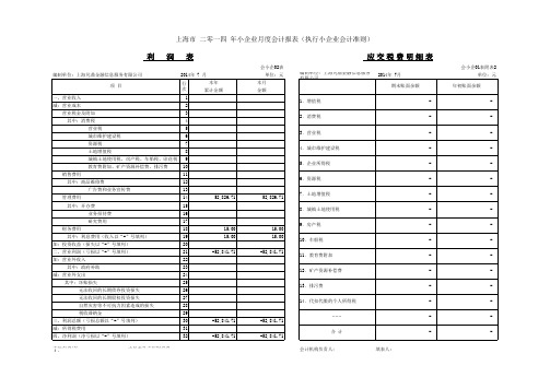 上海市小企业月度会计报表(执行小企业会计准则)EXCEL模版带公式