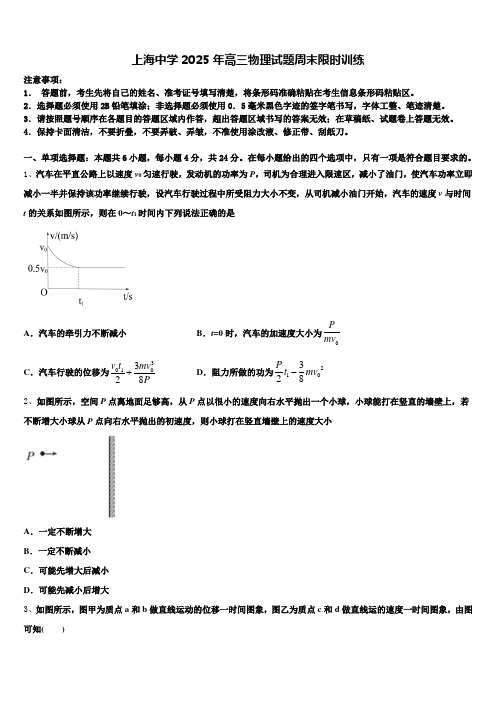 上海中学2025年高三物理试题周末限时训练含解析