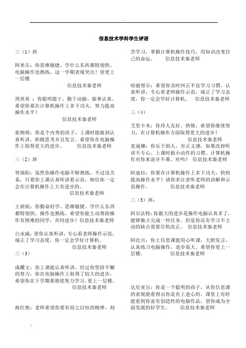 小学信息技术教师 评语