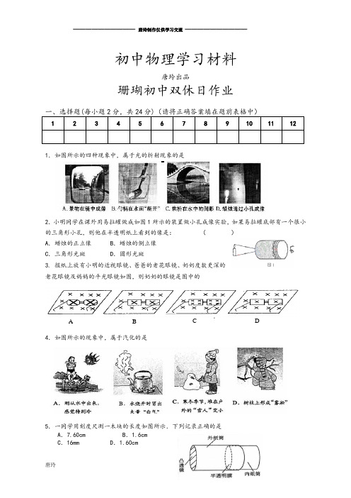 苏科版物理八年级上册双休日作业.docx