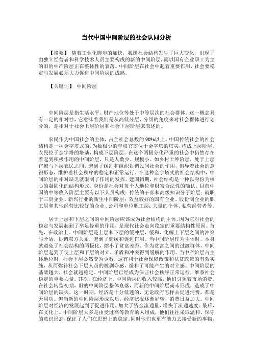 当代中国中间阶层的社会认同分析