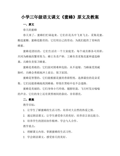 小学三年级语文课文《蜜蜂》原文及教案