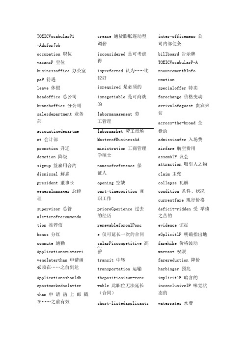 TOEIC托业重点高频词汇汇总