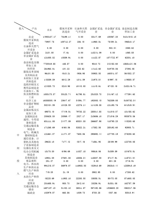湖北2002投入产出表