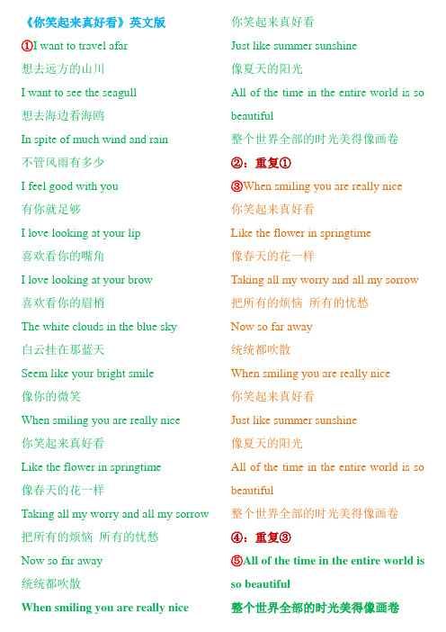 你笑起来真好看英文版