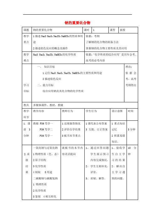 高中化学 第三章 金属及其化合物 3.2.1 钠的重要化合物教案 新人教版必修1