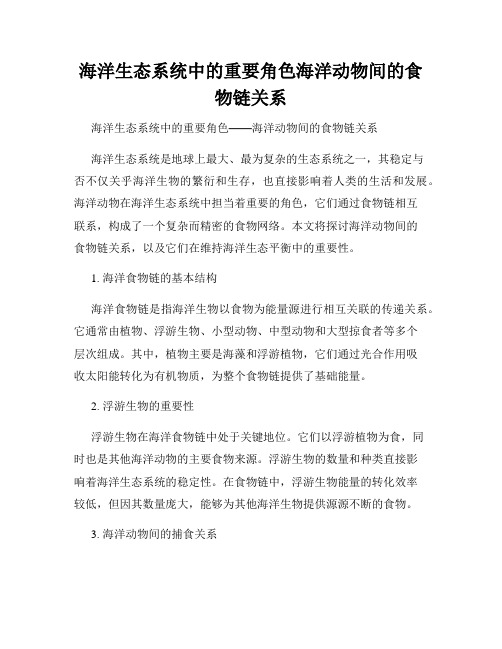 海洋生态系统中的重要角色海洋动物间的食物链关系