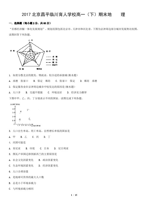 2017北京昌平临川育人学校高一(下)期末地    理