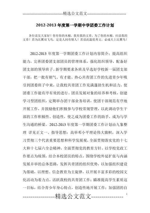 2012-2013年度第一学期中学团委工作计划