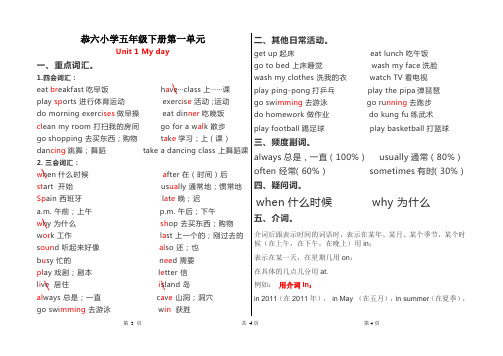 PEP 英语五年级下册 Unit1 知识点