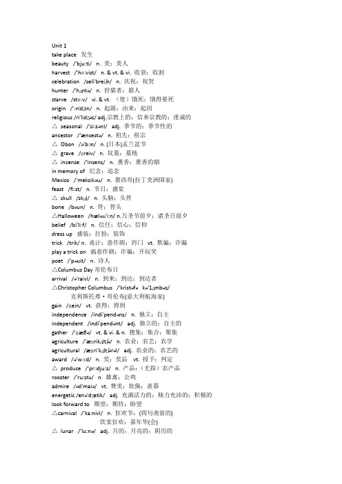 高中英语必修3第一单元单词 Unit 1 词汇 含音标