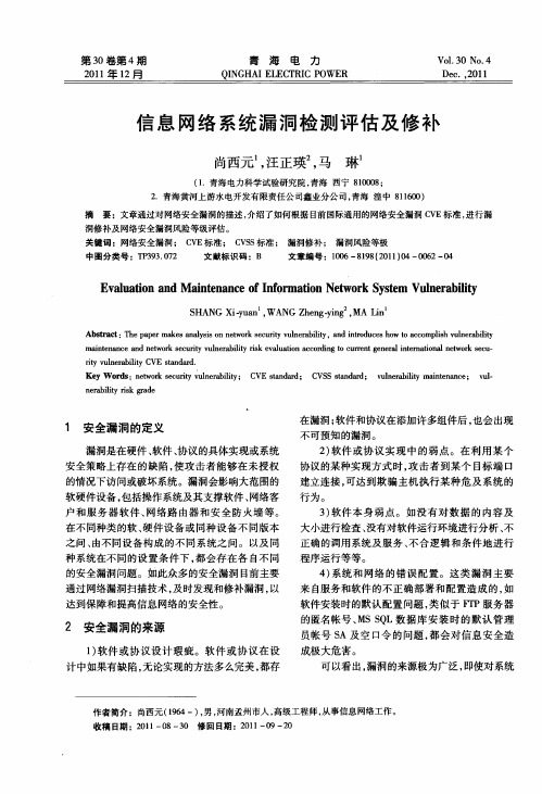信息网络系统漏洞检测评估及修补